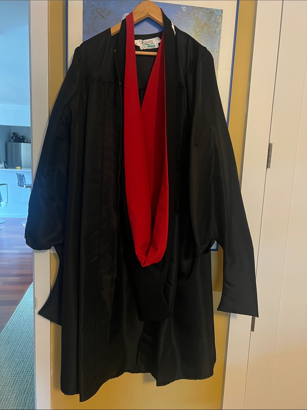 Black Graduation Gown with Separate Red Hood